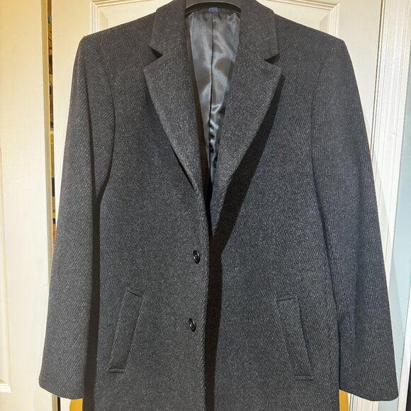 Hathaway Platinum Black Wool Cashmere Overcoat Men’s 44R Italy Fabric Winter - Picture 1 of 10